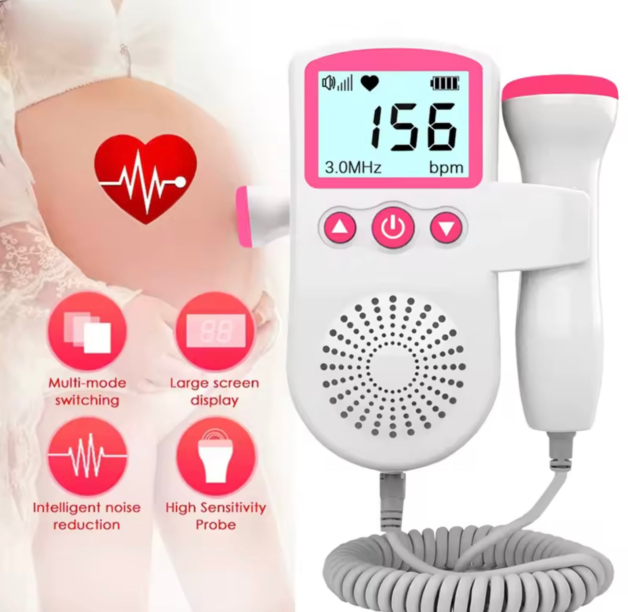 Doppler Fetale – Rilevatore di Battito per Gravidanza con Audio in Tempo Reale